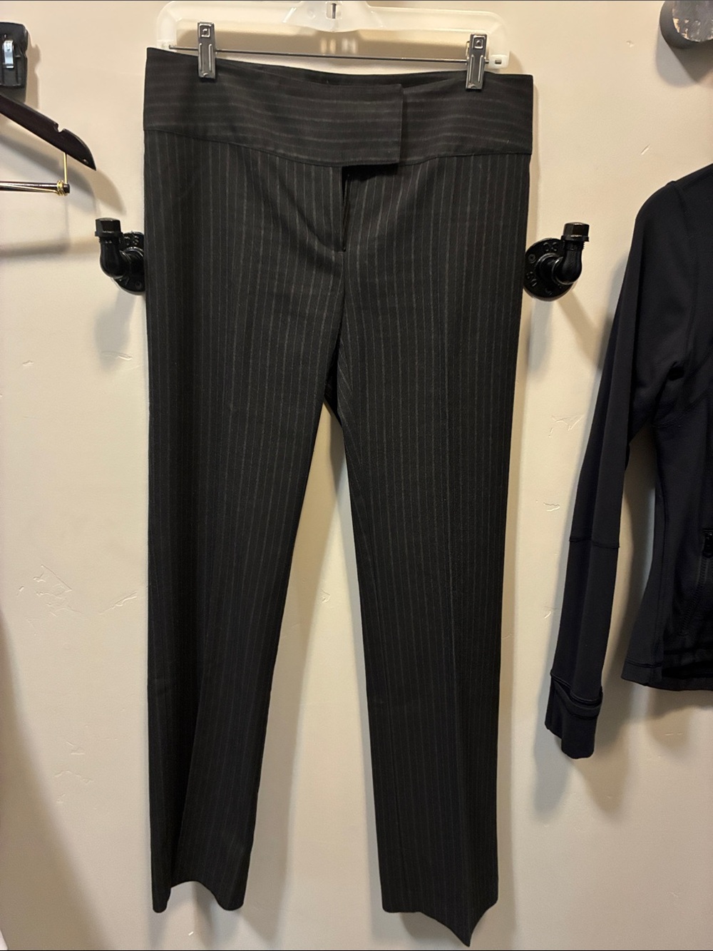 CAbi Black Pinstripe Straight-Leg Pants